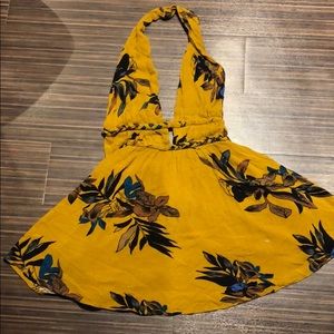 Yellow halter plunge dress